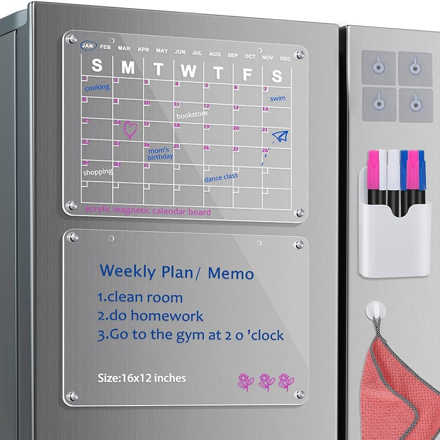 Acrylic Magnetic Dry Erase Board,MOOACE Adhesive Calendar Planner Board for Fridge and Wall Set o... | Amazon (US)