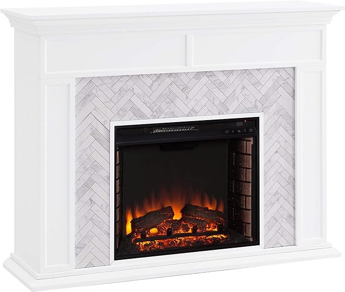 SEI Furniture Torlington Tiled Electric Fireplace, White, Gray Marble, 15" D x 50" W x 39" H | Amazon (US)
