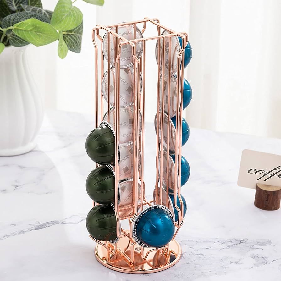 MyGift Rose Gold Metal Coffee Pod Capsule Holder Stand Rotating Carousel, Compatible with Vertuol... | Amazon (US)
