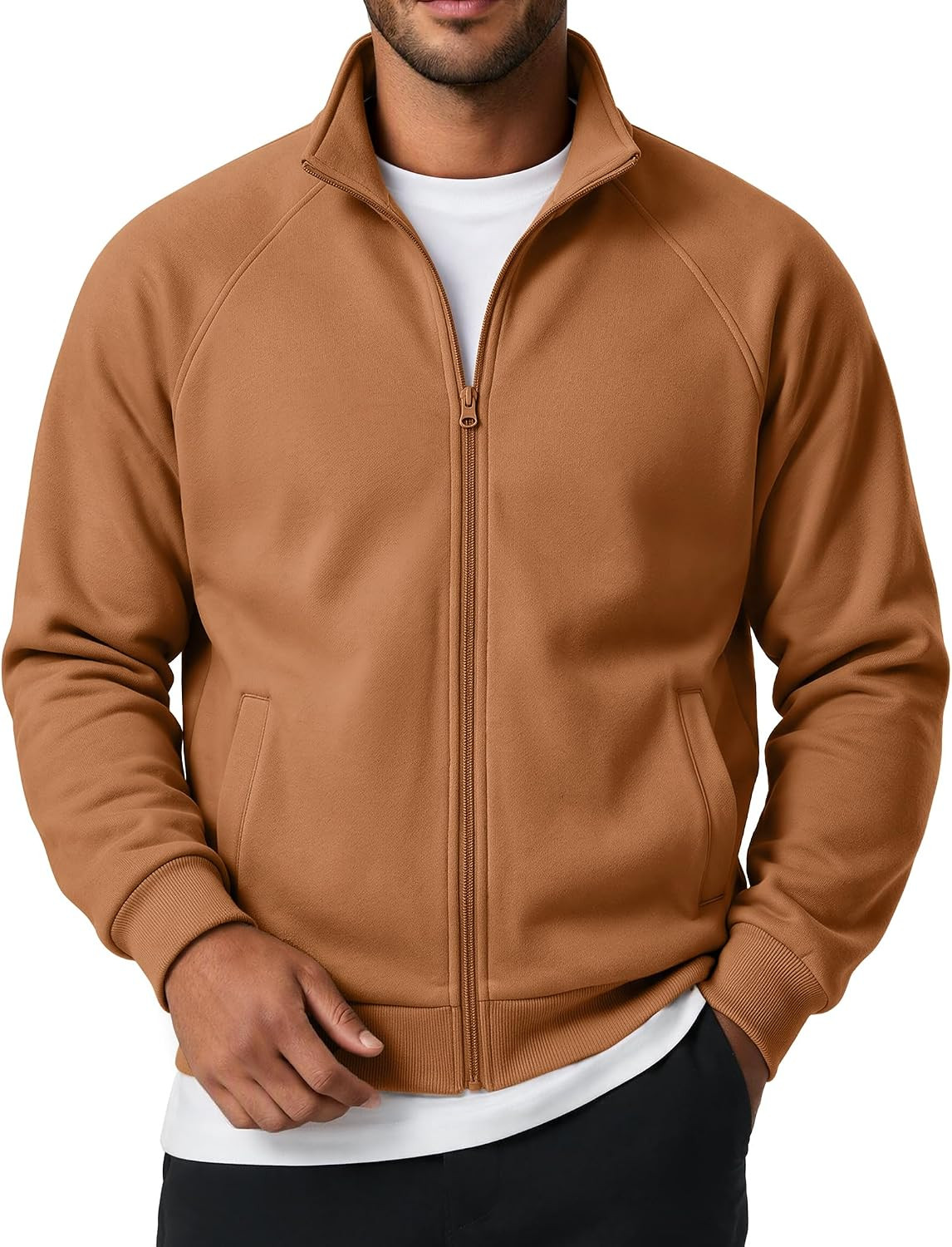 COOFANDY Men's Zip Up Fleece Lined Sweatshirts Lightweight Sweater Jackets | Amazon (US)