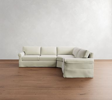 York Roll Arm Slipcovered 3-Piece L-Shaped Wedge Sleeper Sectional (119") | Pottery Barn (US)
