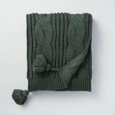 Chunky Cable Knit Throw Blanket Dark Green - Hearth &#38; Hand&#8482; with Magnolia | Target