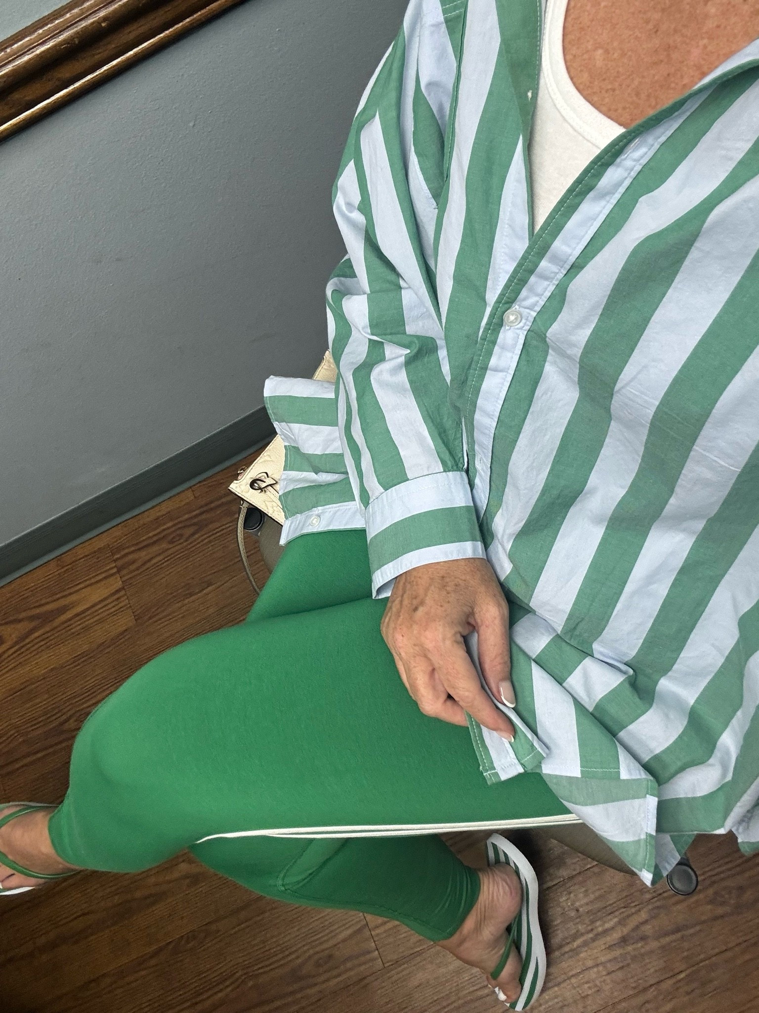Waiting room outfits 
Let be cozy why we wait for 3 hours for. 5
Minutes visit. 
At least I was comfortable 

Green leggings , stripped oversized button up, white tan, striped flip flops

#LTKootd #LTKselfcare #LTKActive