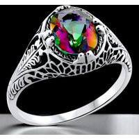 Vintage 1.70 Carat Rainbow Mystic Quartz Ring Filigree 925 Sterling Silver Solitaire 776 | Etsy (US)