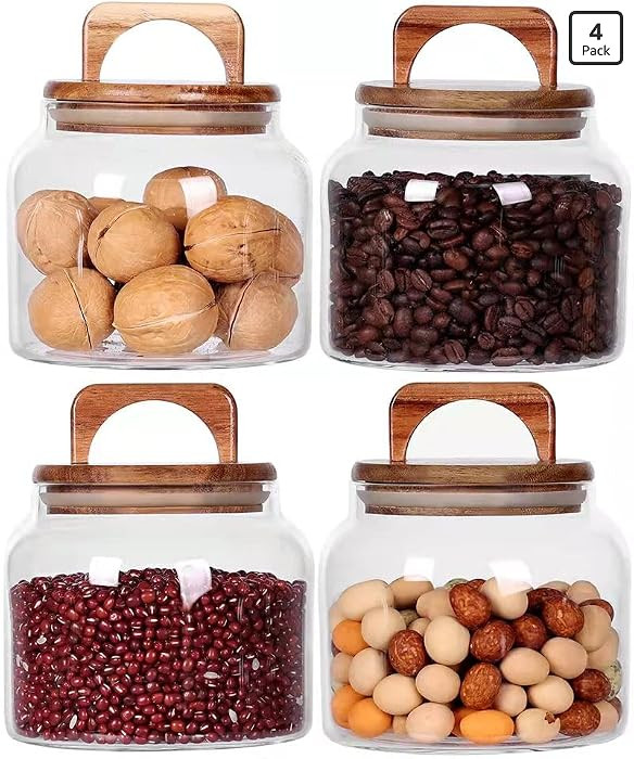 SAIOOL Glass Jars with Airtight Lid [Set of 4],Kitchen Canisters, Borosilicate Storage Containers... | Amazon (US)