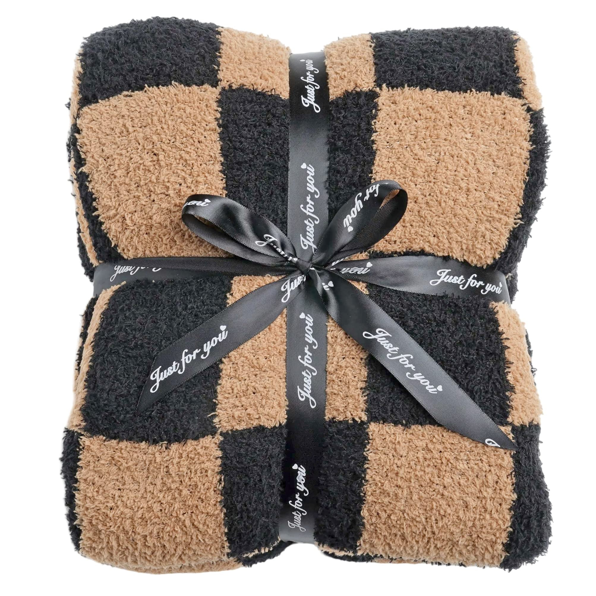 Ultra Soft Checkered Blanket Cozy Buffalo Check Throw Fluffy Knitted Reversible Throw Blanket Lightweight Fleece Checkerboard Grid Blanket for Sofa Couch Bed Travel, Black/Camel, 51''x63'' | Amazon (US)