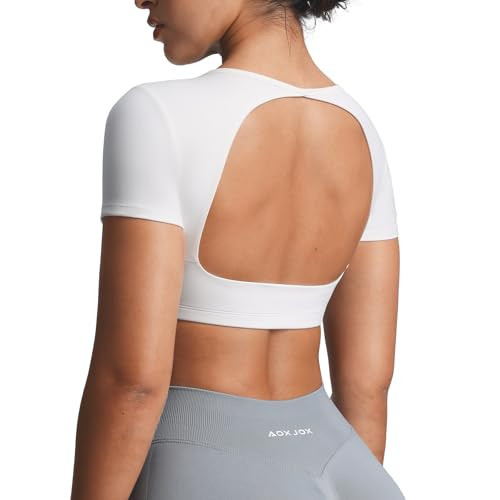 Aoxjox Short Sleeve Crop Tops for Women Clarissa Hollow Back Workout Cropped T Shirt Top | Amazon (US)