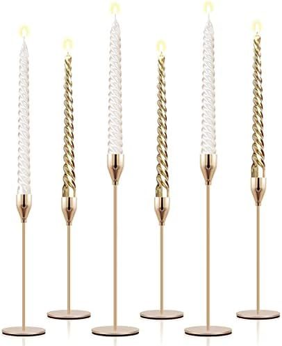 Candlestick Holder Gold Candle Holders for Table Centerpiece Set of 6 Taper Candle Holder Brass D... | Amazon (US)