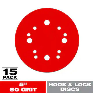5 in. 80-Grit Universal Hole Random Orbital Sanding Disc with Hook and Lock Backing (15-Pack) | The Home Depot