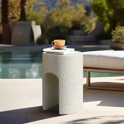 Mod Ivory White Cement Round with U-Shape Outdoor Side Table | Wayfair North America