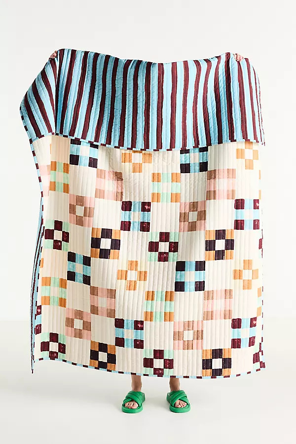 Damson Madder Cotton Printed Striped Throw Blanket | Anthropologie (US)