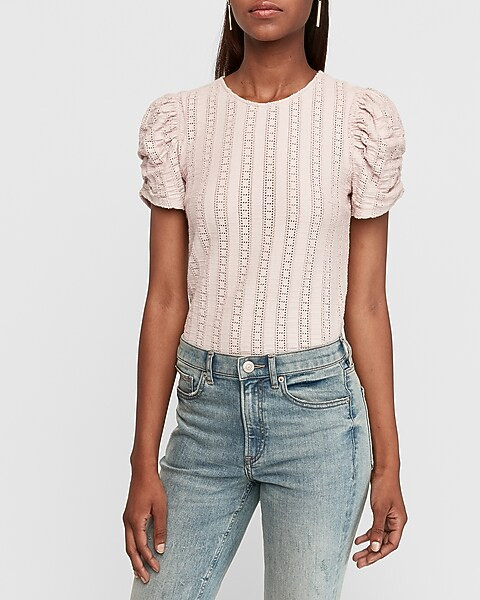 Eyelet Lace Puff Sleeve Tee | Express