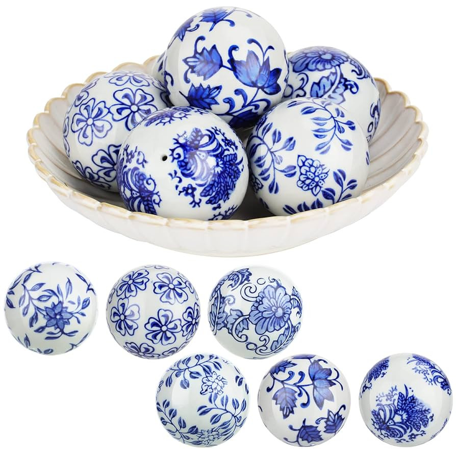 Vesici 6 Pieces Blue and White Porcelain Balls Decorative Chinoiserie Orbs for Centerpiece Bowls ... | Amazon (US)