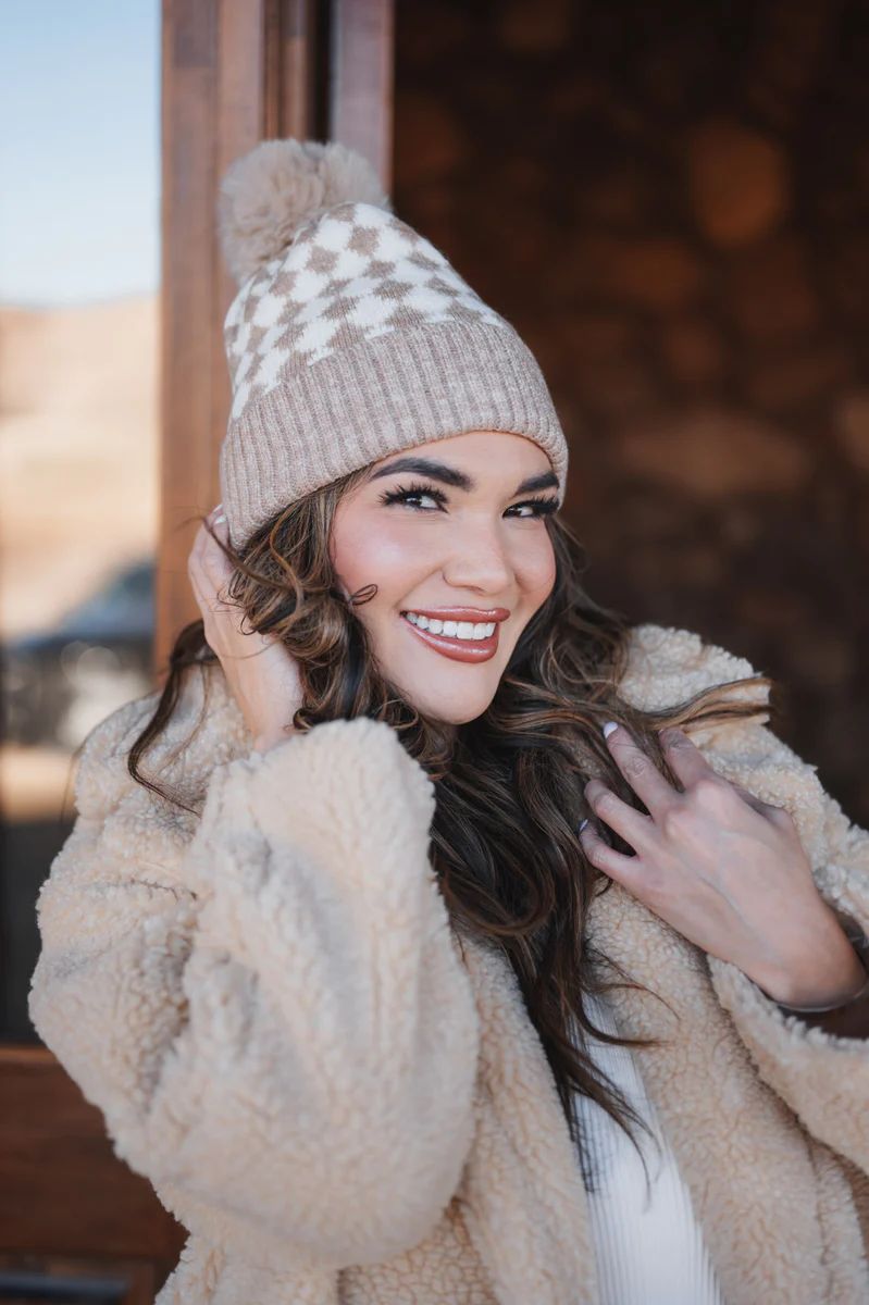 Checkered Pom Beanie- 2 Colors | Apricot Lane Boutique