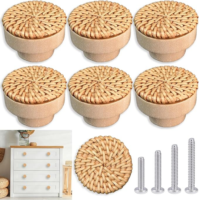 ETIUC 6pcs Rattan Drawer Knobs 1.57inch/40mm Boho Dresser Knobs Handmade Wood Cabinets Knobs Hand... | Amazon (US)