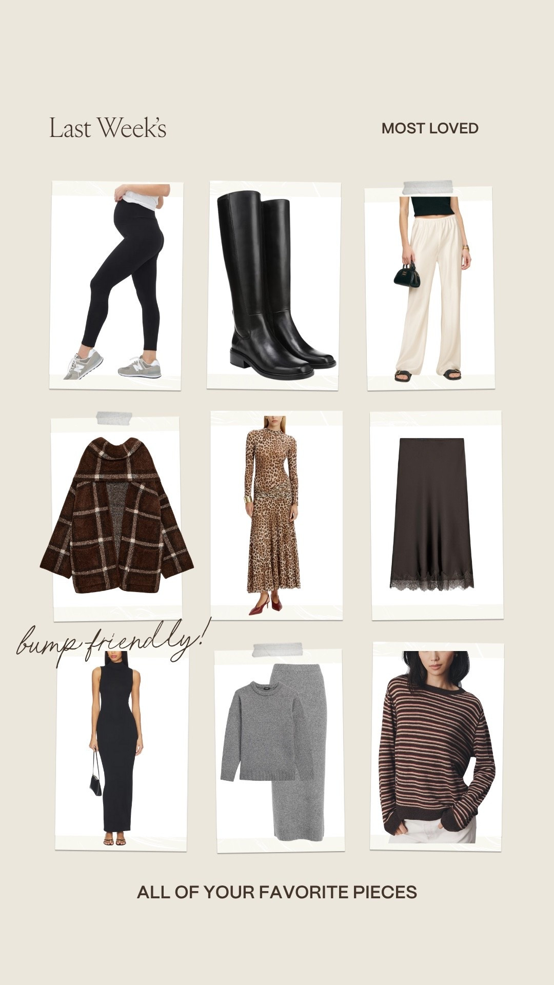 Your most loved last week 🥰 


Best seller
Fall outfit 
Fall fashion 
Cashmere sweater 
Knee high boots 
Satin pants
Satin skirt 
Bump friendly 

#LTKSeasonal #LTKFindsUnder100 #LTKBump