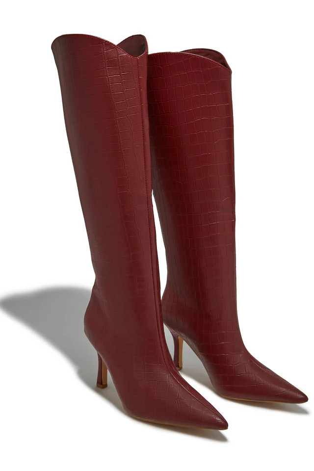 Miss Lola | Shyla Cherry Knee High Boots | MISS LOLA
