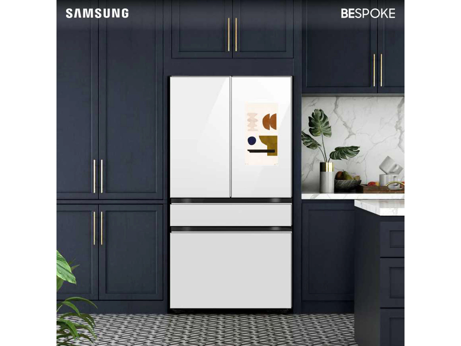 Bespoke 4-Door French Door Refrigerator (23 cu. ft.) – with Family Hub™ Panel in White Glass ... | Samsung