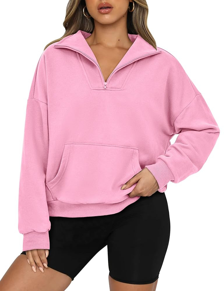 PRETTYGARDEN Womens Quarter Zip Long Sleeve Cropped Sweatshirt 2025 Fall Winter Casual V Neck Pul... | Amazon (US)