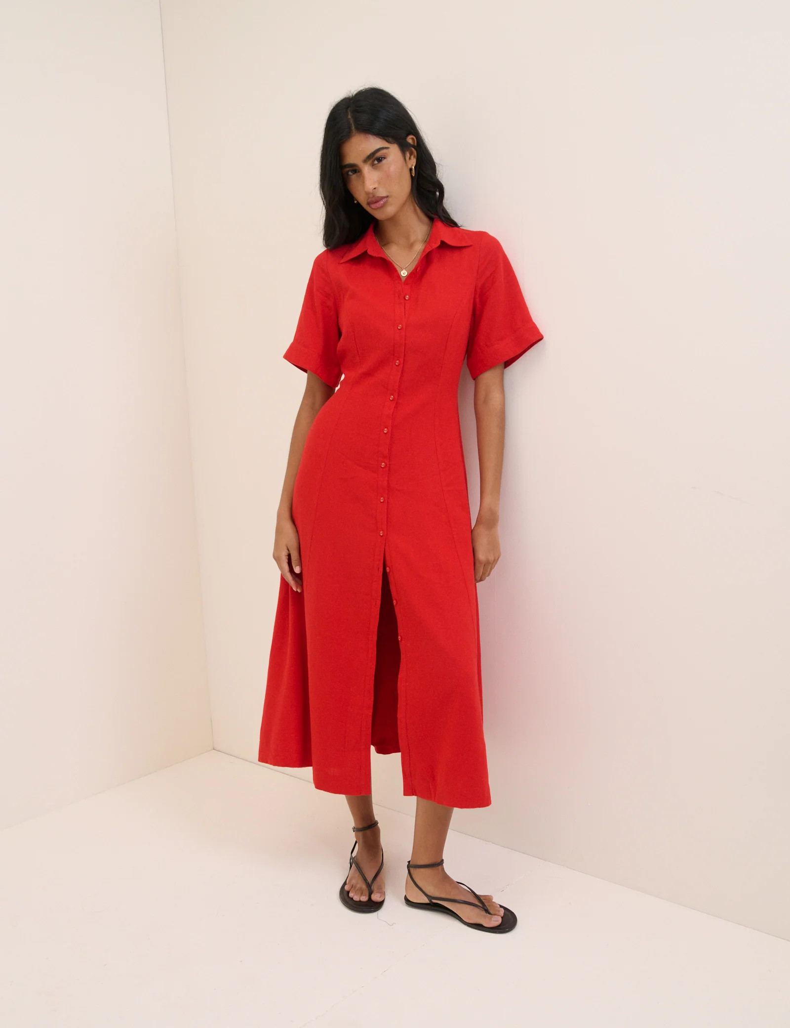 Red Linen-Blend Dillon Shirt Dress | Nobody's Child