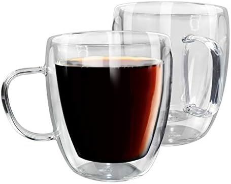 15OZ Clear Borosilicate Glass Coffee Mugs Set of 2, Double Wall Insulated Coffee Cups with Handle... | Amazon (US)