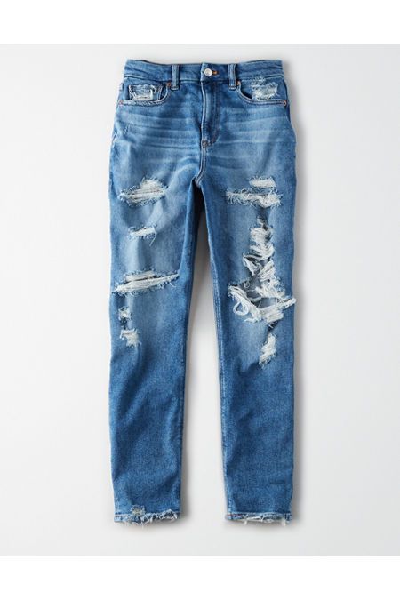 AE Stretch Curvy Mom Jean Women's Blues Spark 14 X-Long | American Eagle Outfitters (US & CA)