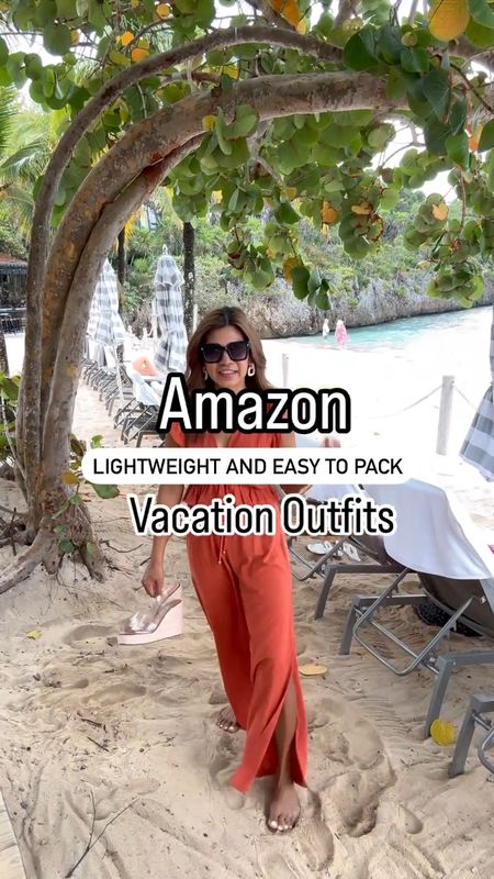 Vacation Outfits that are lightweight and easy to pack. Resort Wear outfits also perfect for cruises, destination weddings etc. 
First: 2-piece set in XS, color is Brownish Red(tbh looks more toned down orange in person and very pretty). I also have this in black. One of my favs.
2nd: in small, color is A Yellow Floral, has pockets, wearing pasties and linked it.
3rd: in small, color is Greygreen, has pockets, wearing pasties and linked it too. 
Didn’t realize that the ties are supposed to cross-cross at the neckline but this style works too😁. 
Sandals fit tts. I also linked flats that would work well with these outfits if you need to do some walking like we did on the beach😀.
Linked my fav vacation accessories: beach hat, sunnies, jewelries, etc. 
Amazon find, resort wear, vacation outfits, dress, beach vacation, tropical vacation, resort style, vacation style, what to wear on a cruise, Europe vacation, Italy vacation, Mediterranean Cruise 

#LTKVideo #LTKover40 #LTKtravel