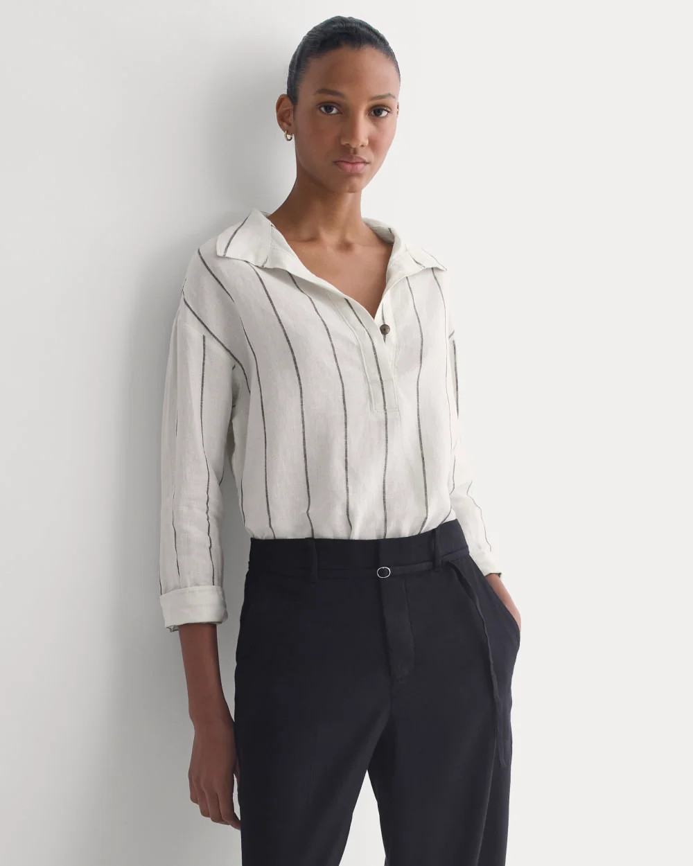 Popover Shirt in Linen | Gardenia/Meteorite | Everlane