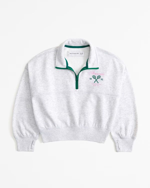 girls legging-friendly graphic logo quarter-zip sweatshirt | girls tops | Abercrombie.com | Abercrombie & Fitch (US)