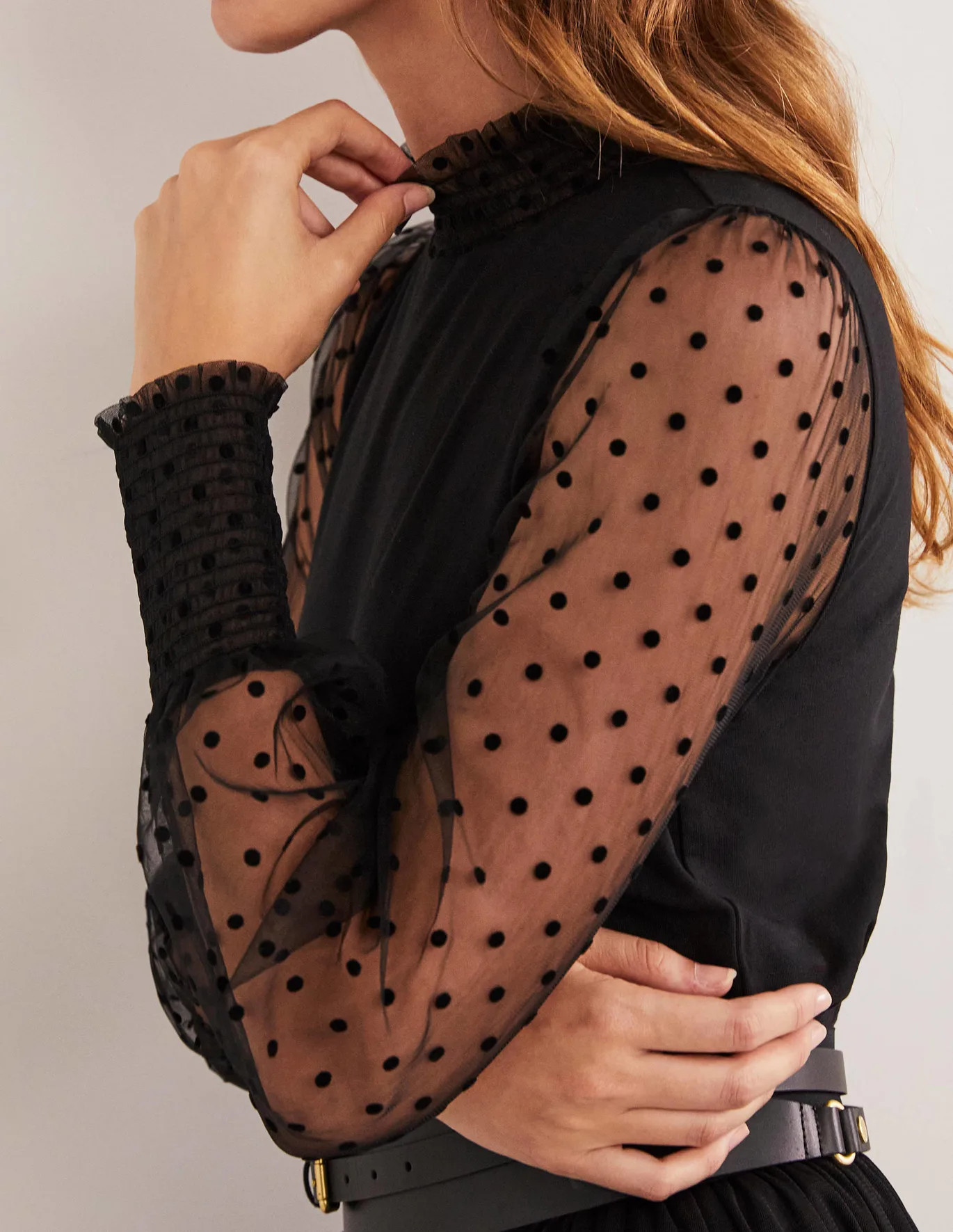 Black Polka Dot Tulle-Sleeve Party Top | Boden (UK & IE)