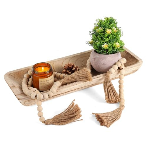 POKINE Wooden Dough Bowl Decorative Bowl, Natural Candle Holder Tray for Table Decor Centerpiece Dining Room Kitchen Home | Amazon (US)
