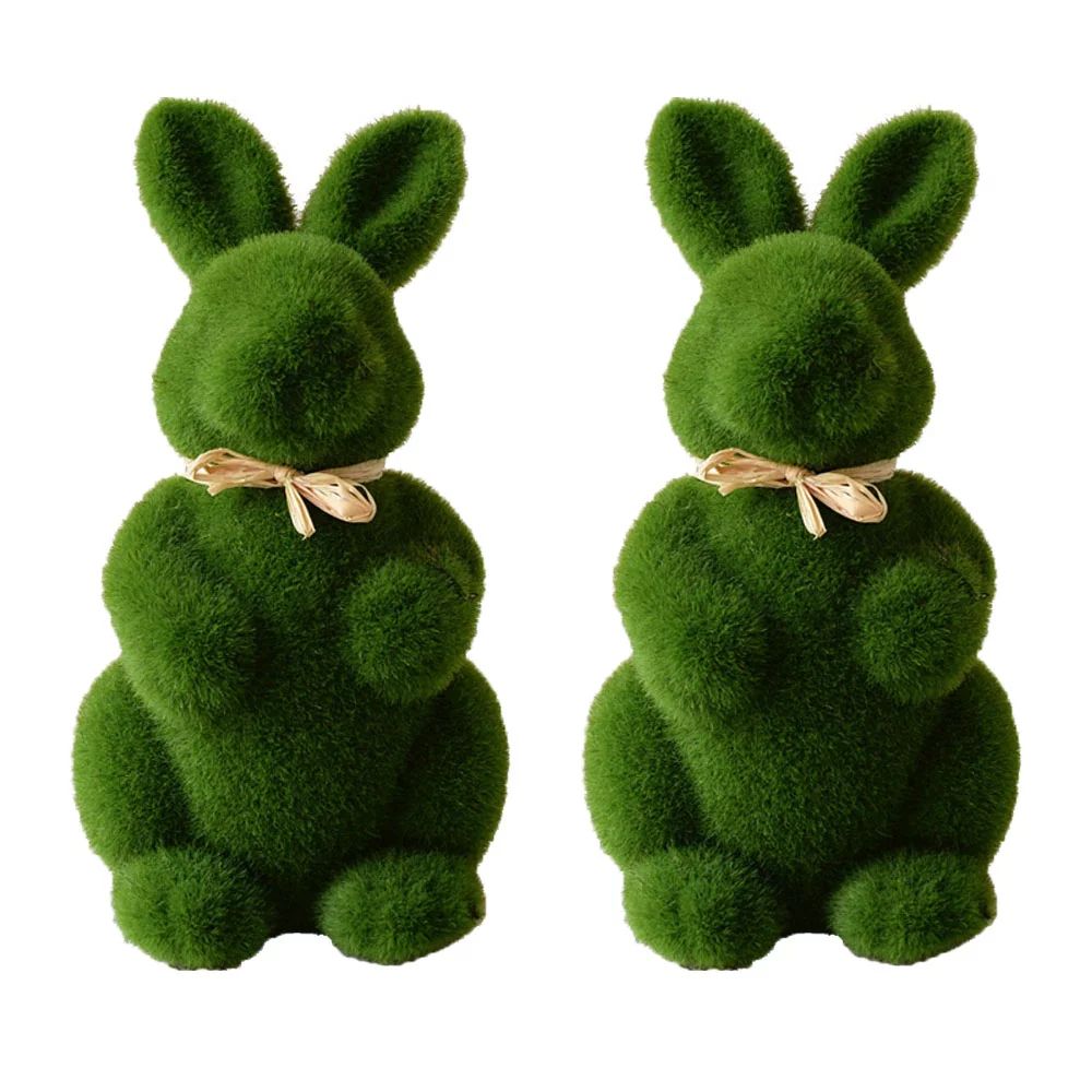2Pcs Easter Furry Flocked Bunny, Artificial Moss Rabbit Easter Table Decor, Holiday Easter Figure... | Walmart (US)