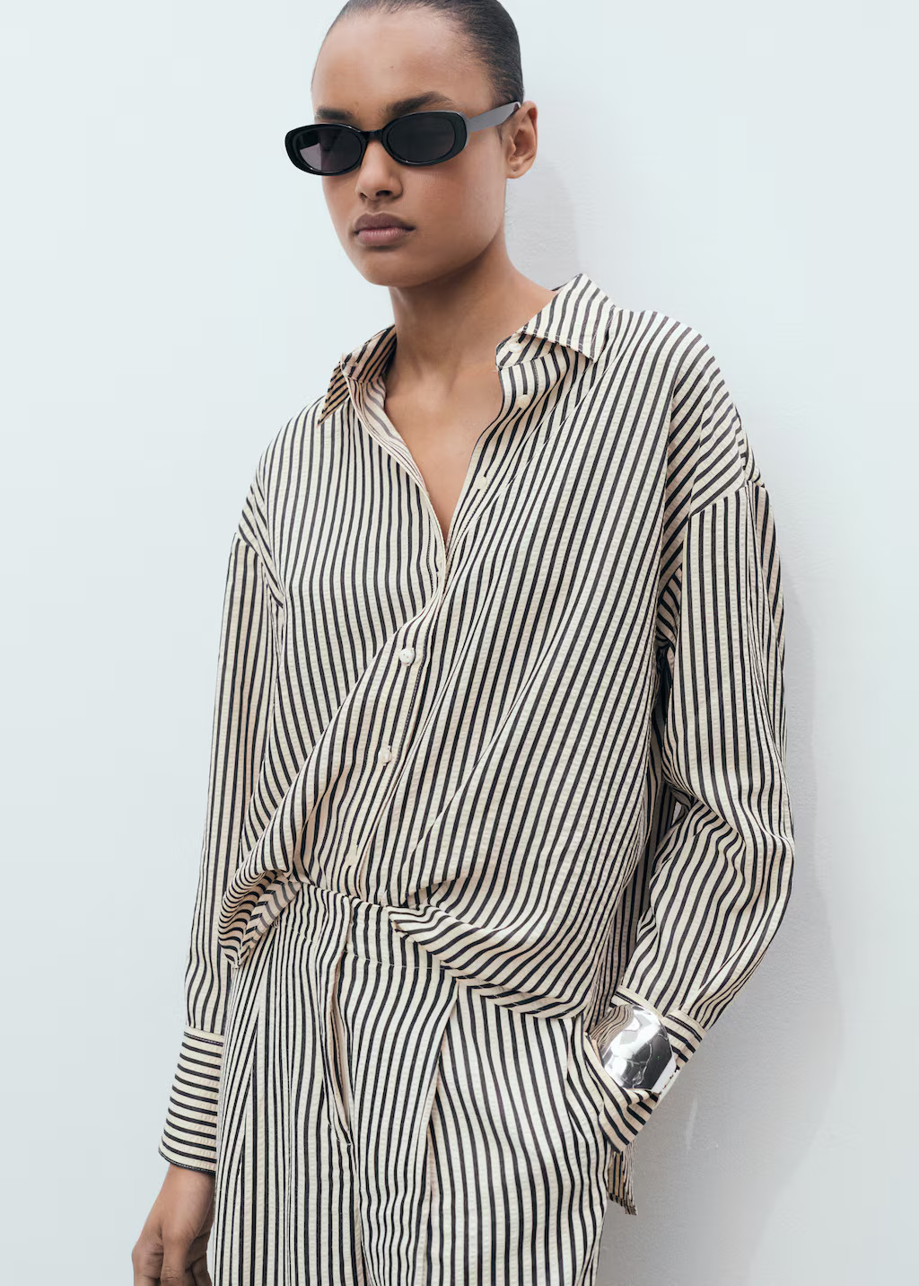 Striped textured shirt - Women | MANGO United Kingdom | MANGO (UK)