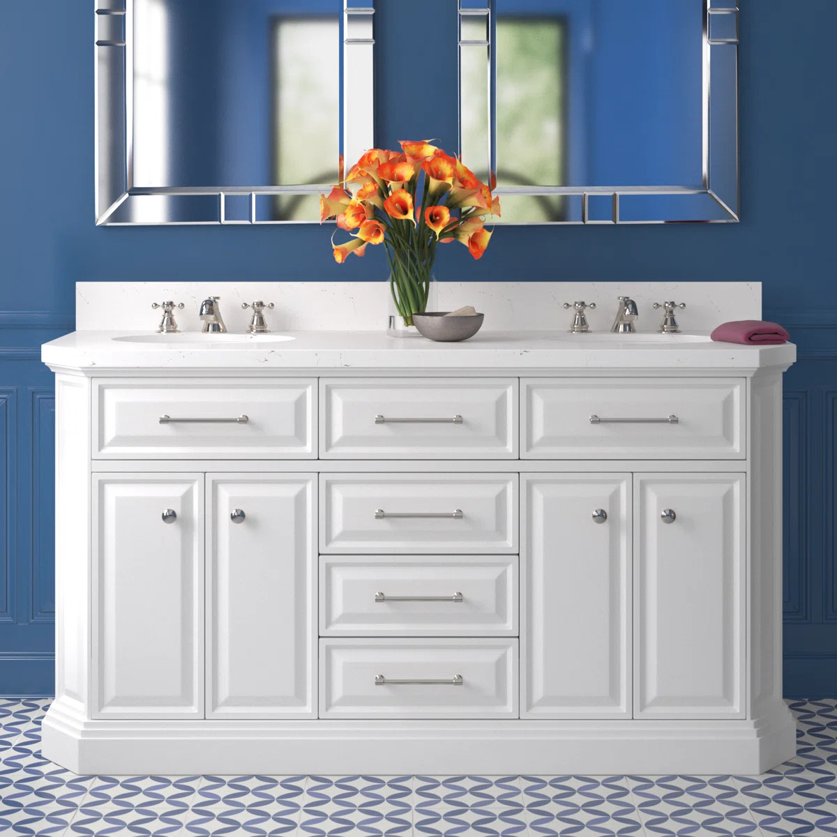 Bruning 60'' Double Bathroom Vanity with Engineered Marble Top | Wayfair North America