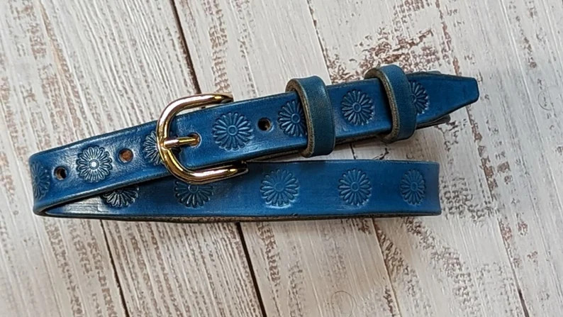 Handmade Italian Leather Belt: Women's Dress Belt, Floral Tooled, 1 inch | Etsy (US)