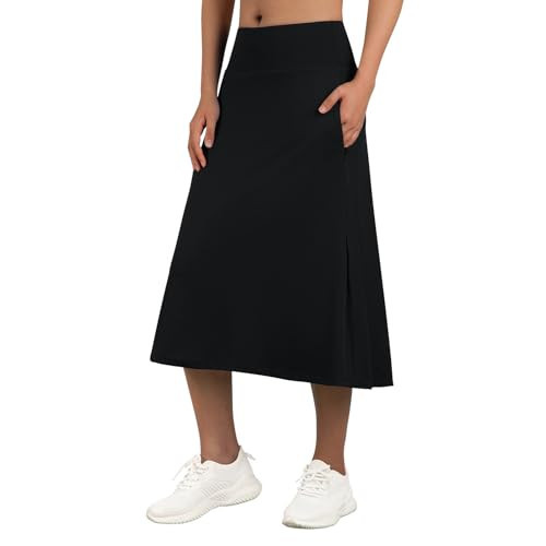 ANIVIVO Women's 28" Midi Length Skirts with Pockets Modest Skirts Long Knee Length Athletic(Black M) | Amazon (US)