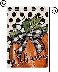 AVOIN colorlife Fall Pumpkin Welcome Garden Flag Vertical Double Sided, Polka Dot Buffalo Check P... | Amazon (US)