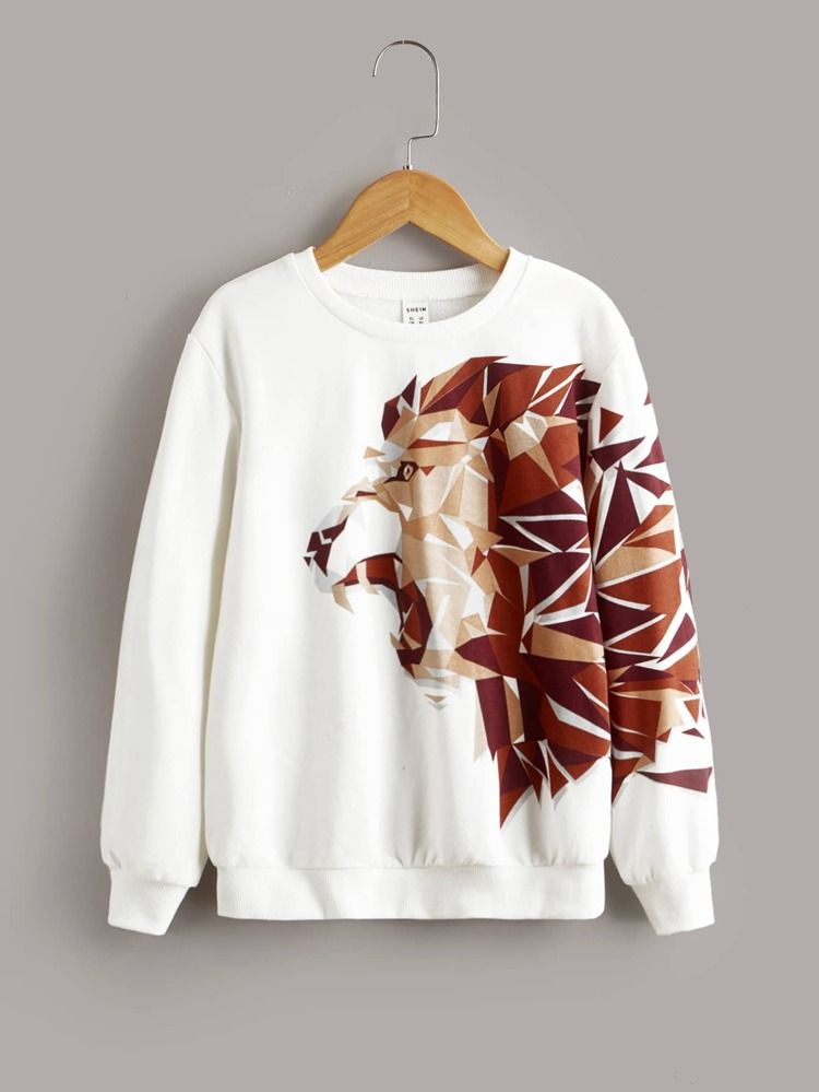 SHEIN Boys Geo Lion Print Sweatshirt | SHEIN