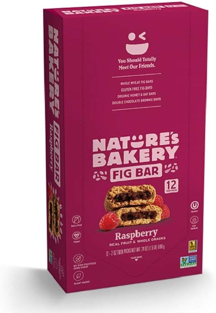 Nature’s Bakery Whole Wheat Fig Bars, Raspberry, Real Fruit, Vegan, Non-GMO, Snack bar, 1 box w... | Amazon (US)