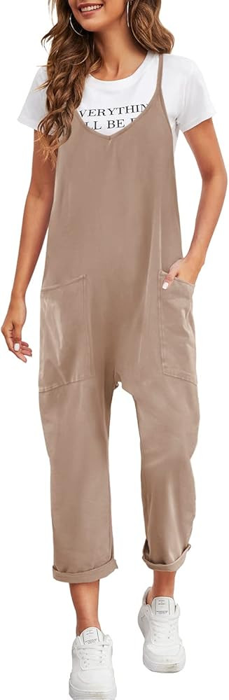 Nirovien Womens Oversized Sleeveless Jumpsuits Spaghetti Strap Loose Overalls with Pocket One Piece  | Amazon (US)