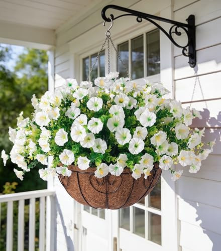 Ivydale Artificial Fake Hanging Flowers Plants Baskets for Outdoor Spring Summer Decoration, Faux Silk White Morning Glory Look Real UV Resistant for Outside Porch Patio Balcony Yard Front Door Garden | Amazon (US)