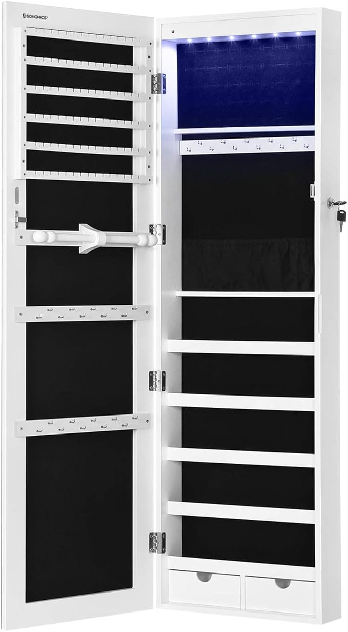 SONGMICS 47.2" H Full Screen Mirror Jewelry Cabinet Armoire, 6 LEDs Jewelry Organizer Wall Hangin... | Amazon (US)