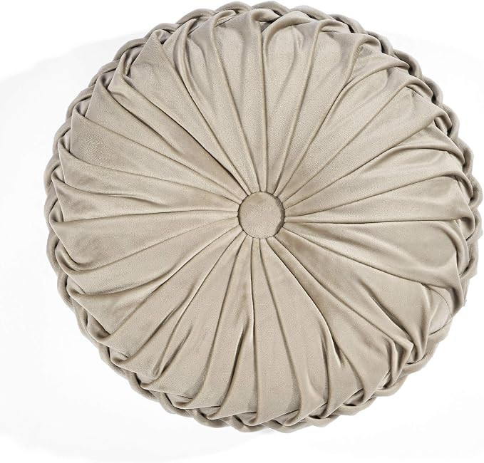 Lush Decor Round Pleated Soft Velvet Decorative Throw Pillow, 1 Count, 15" Diameter, Taupe - Neut... | Amazon (US)