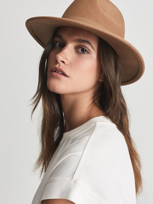 Reiss Camel Ashbourne Wool Fedora Hat | Reiss UK