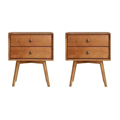 Set of 2 Greenberg 2 Drawer Mid-Century Modern Solid Wood Nightstands Caramel - Saracina Home | Target