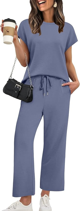 XIEERDUO Women's Cap Sleeve Lounge Sets 2 Piece Travel Outfits Airport Tracksuits Wide Leg Lounge... | Amazon (US)