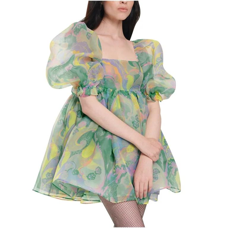 Fesfesfes Women Dress Green Organza Square Neck Puff Sleeve Princess Dress Dress Short Skirt Clot... | Walmart (US)