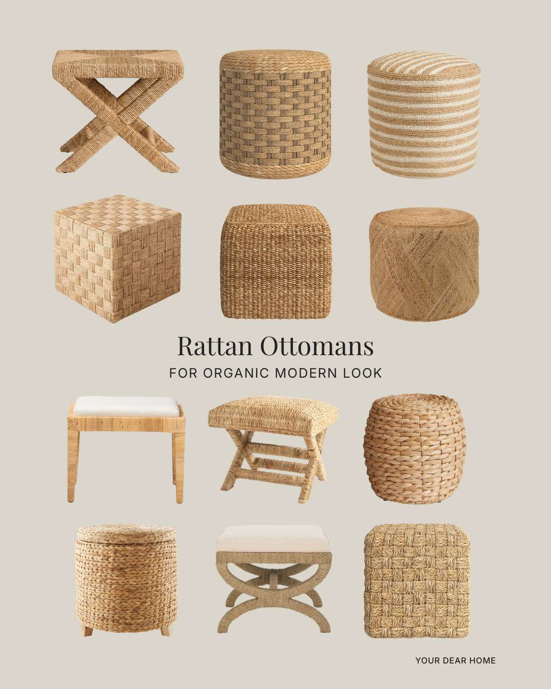 Woven ottomans soften smooth upholstery and add subtle contrast to sofas and accent chairs. They’re functional, sculptural, and perfect for layering texture without clutter. Sharing my favorite rattan and seagrass options. 

 #LTKHome