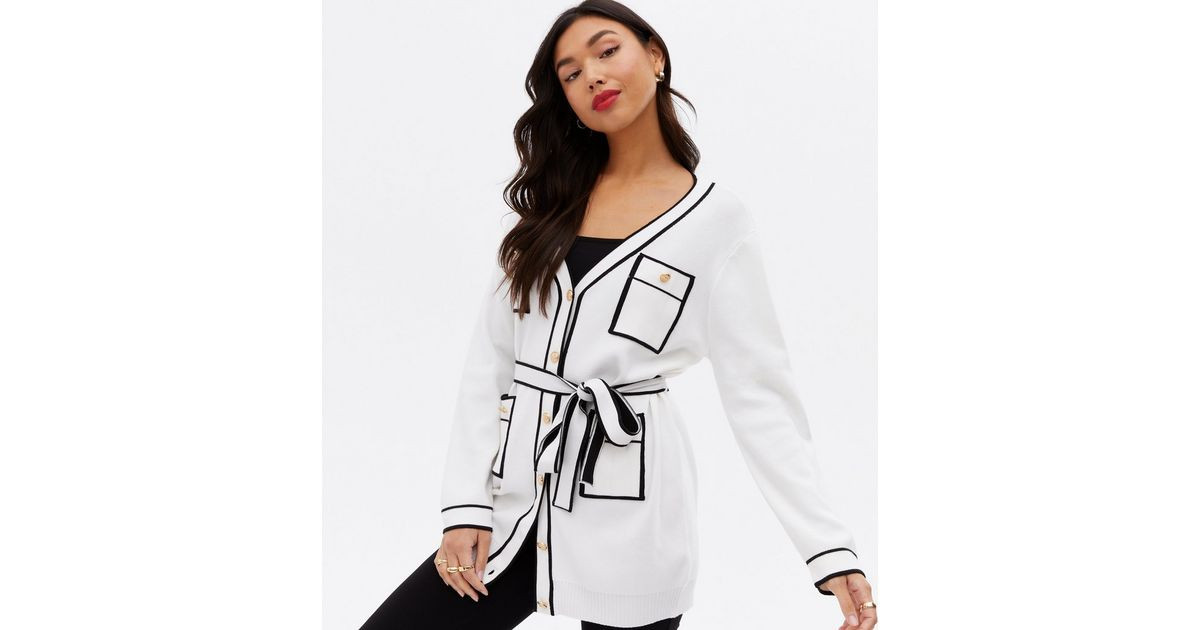 Cameo Rose White Knit Contrast Belted Cardigan
						
						Add to Saved Items
						Remove from ... | New Look (UK)