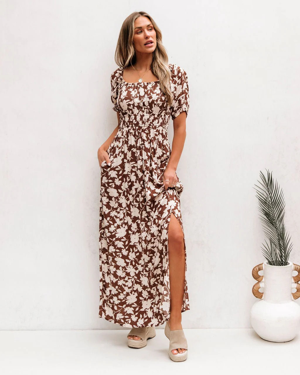 Brown Floral Print Slit Maxi Dress | Magnolia Boutique